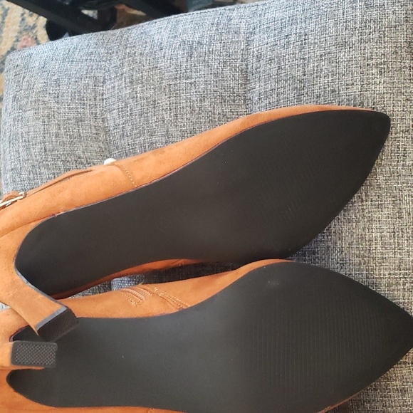 Coutgo Pointed Toe Pearl  Buckle Stiletto Faux Suede Booties Rust Tan Size 8.5 - Picture 9 of 11